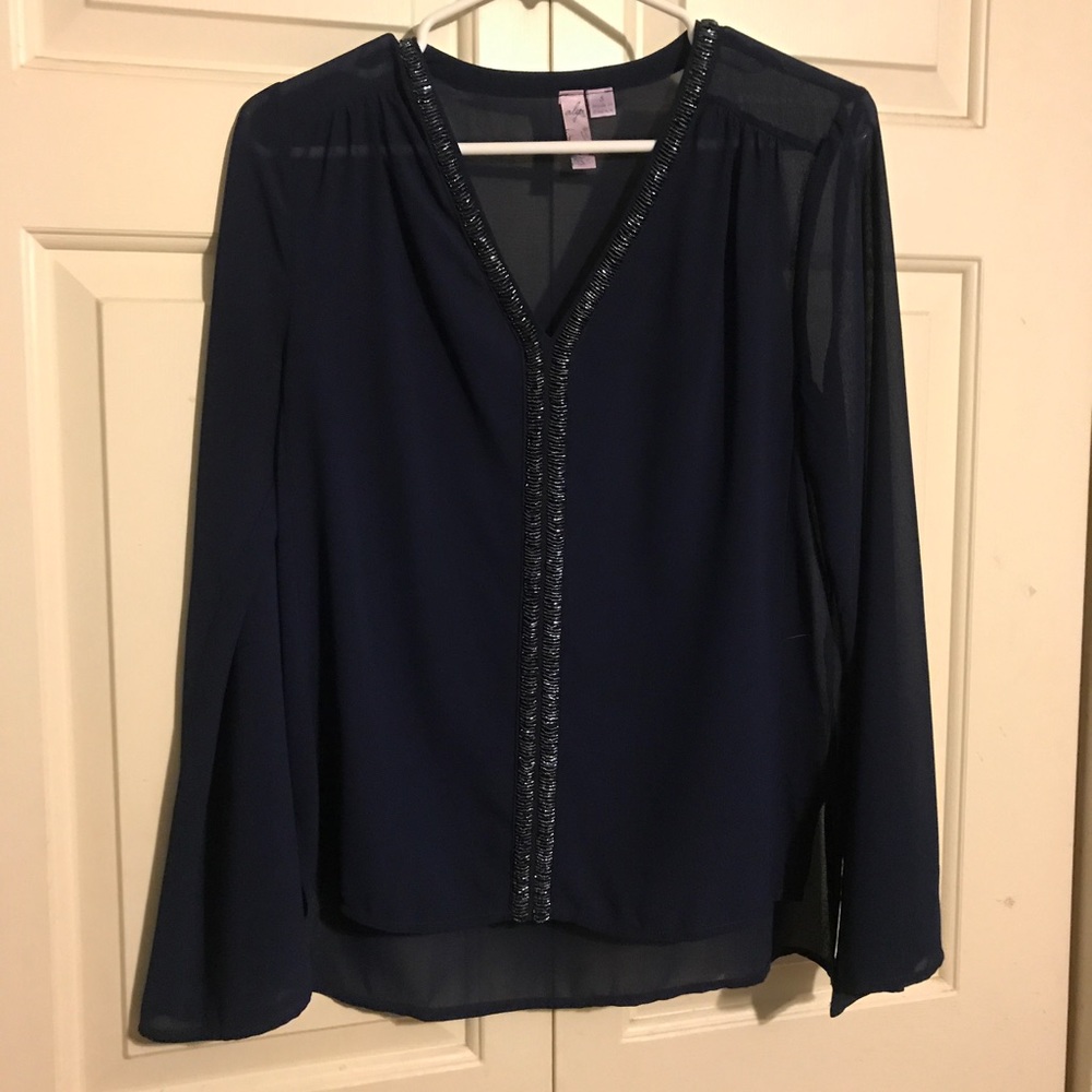 ✨Navy Blue Beaded Blouse